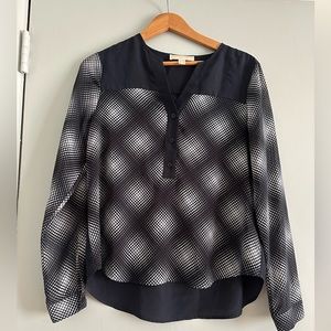 Michael Kors mystic color block Henley semi sheer blouse